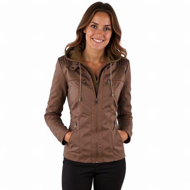 Chaqueta De Cuero PU Con Capucha Desmontable Invierno Ana