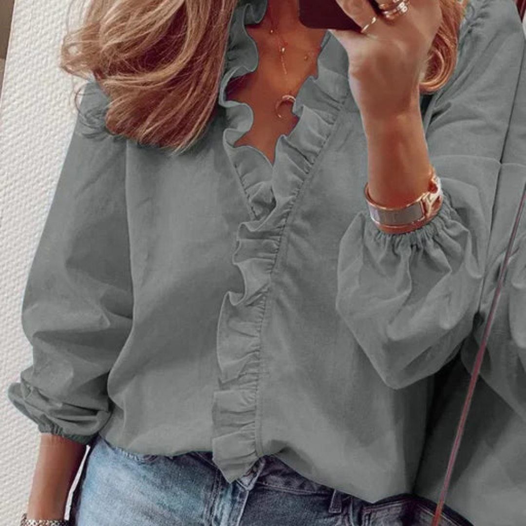 Blusa Elegante Mujer Con Escote En V Manga Larga Ana