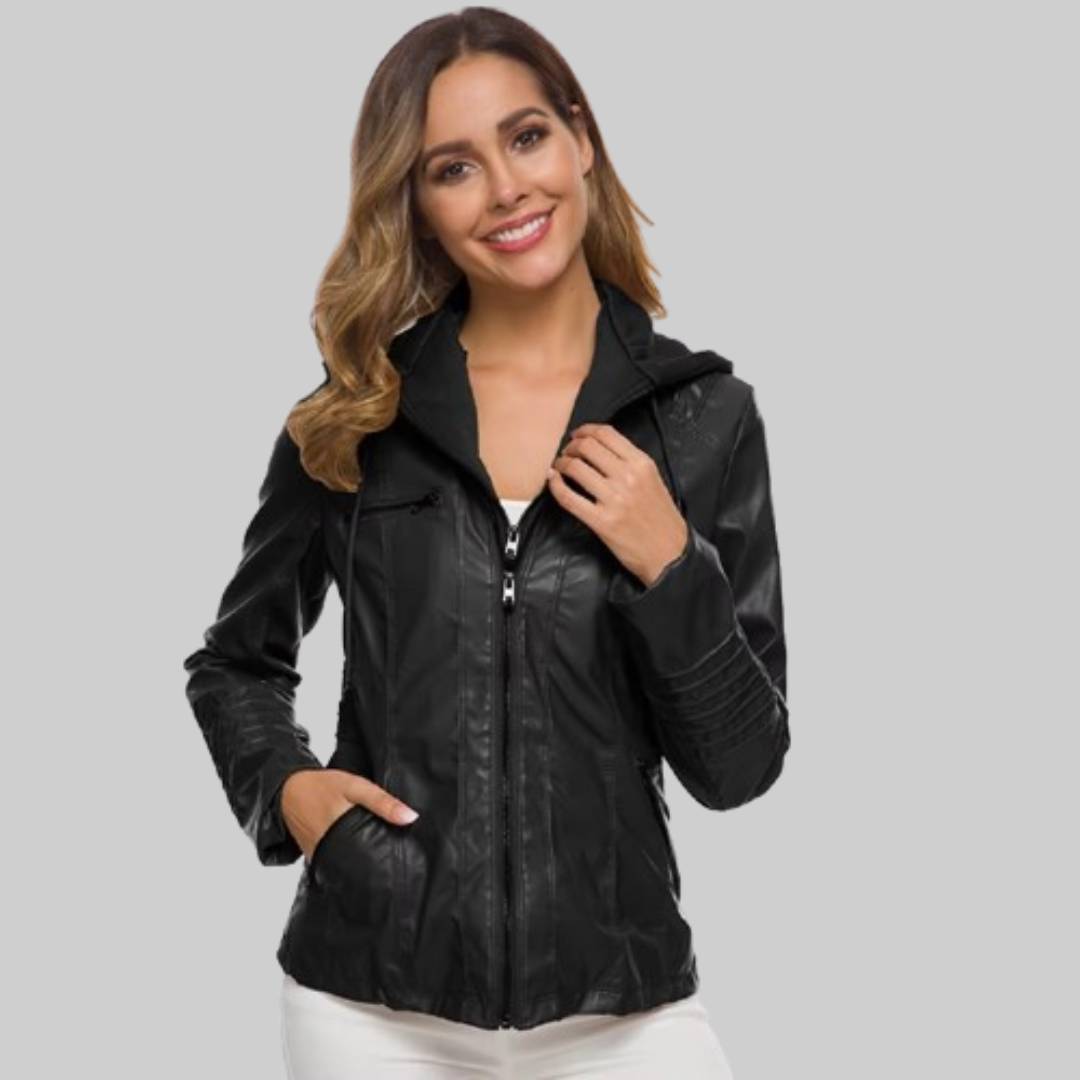 Chaqueta De Cuero PU Con Capucha Desmontable Invierno Ana