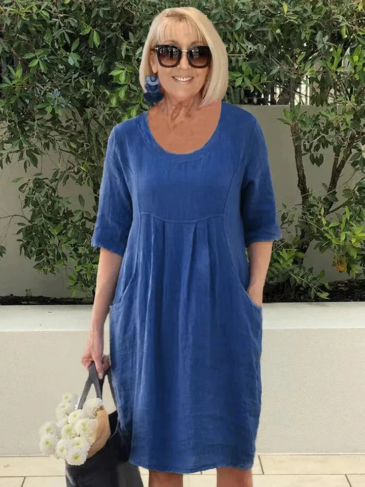 Vestido Holgado De Algodón Y Lino Con Bolsillo María