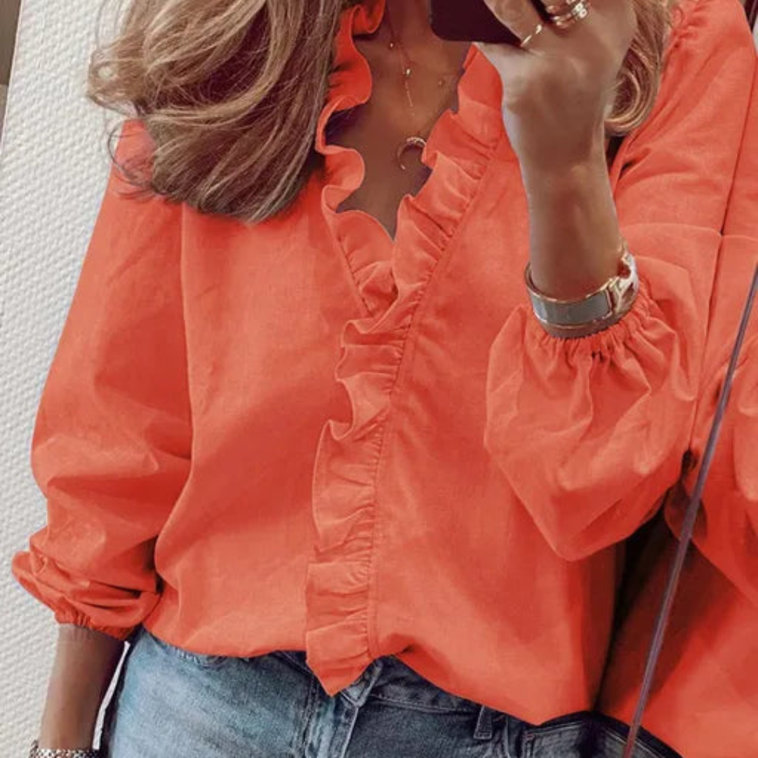 Blusa Elegante Mujer Con Escote En V Manga Larga Ana