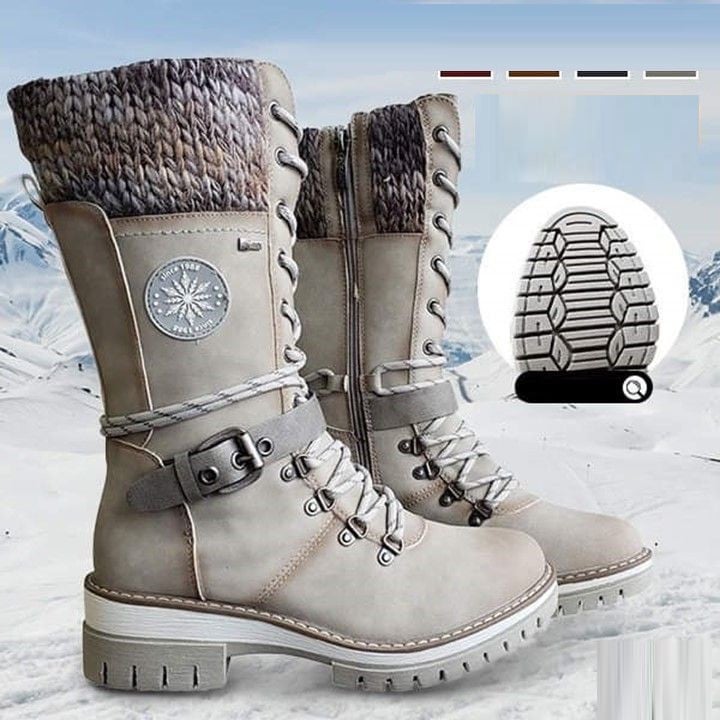 Botas Mujer Tejidas Con Hebilla Piel PU Impermeables Ana