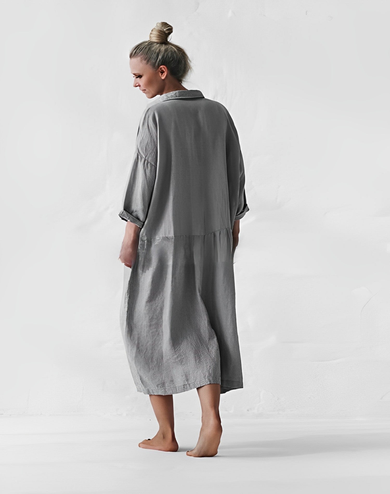 Vestido Gris Largo Suave y Ligero Con Detalles Isabel