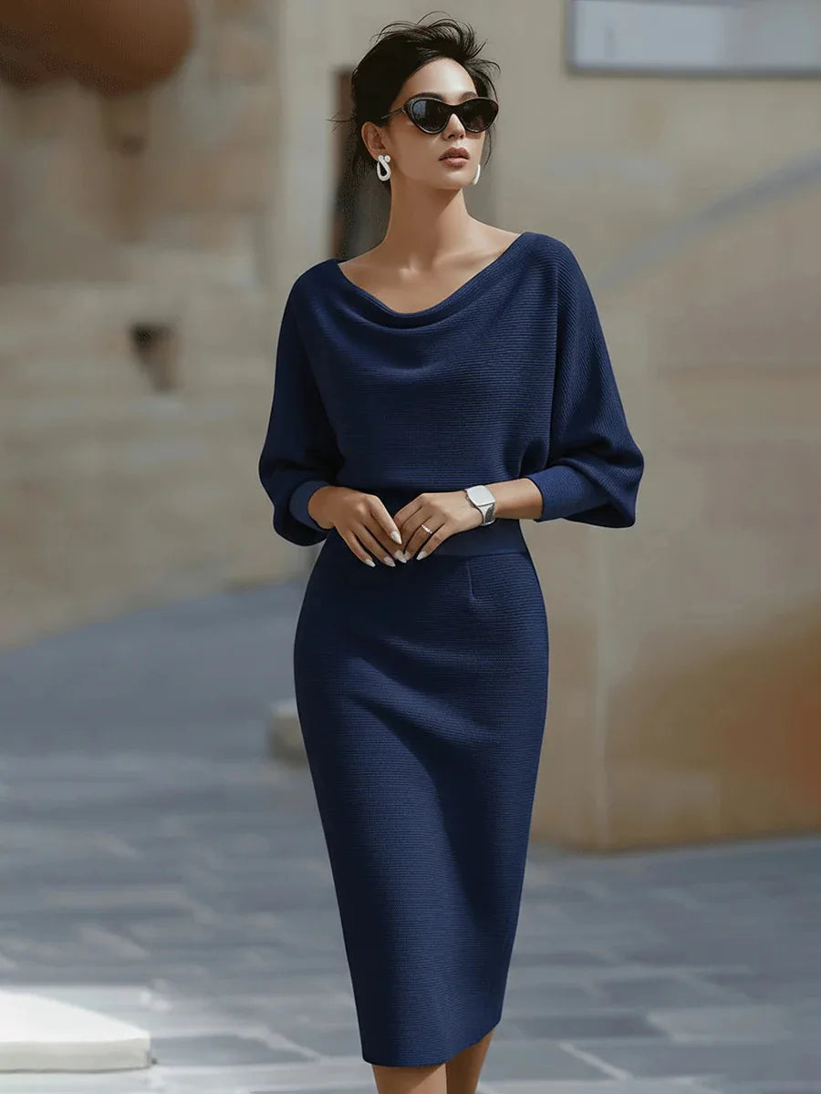 Bat Sleeve Midi Dress Slim Split For Women