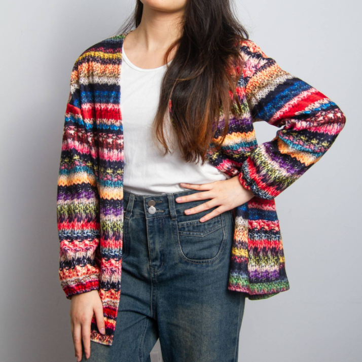 Chaqueta De Punto Colorido Mujer Manga Larga Con María