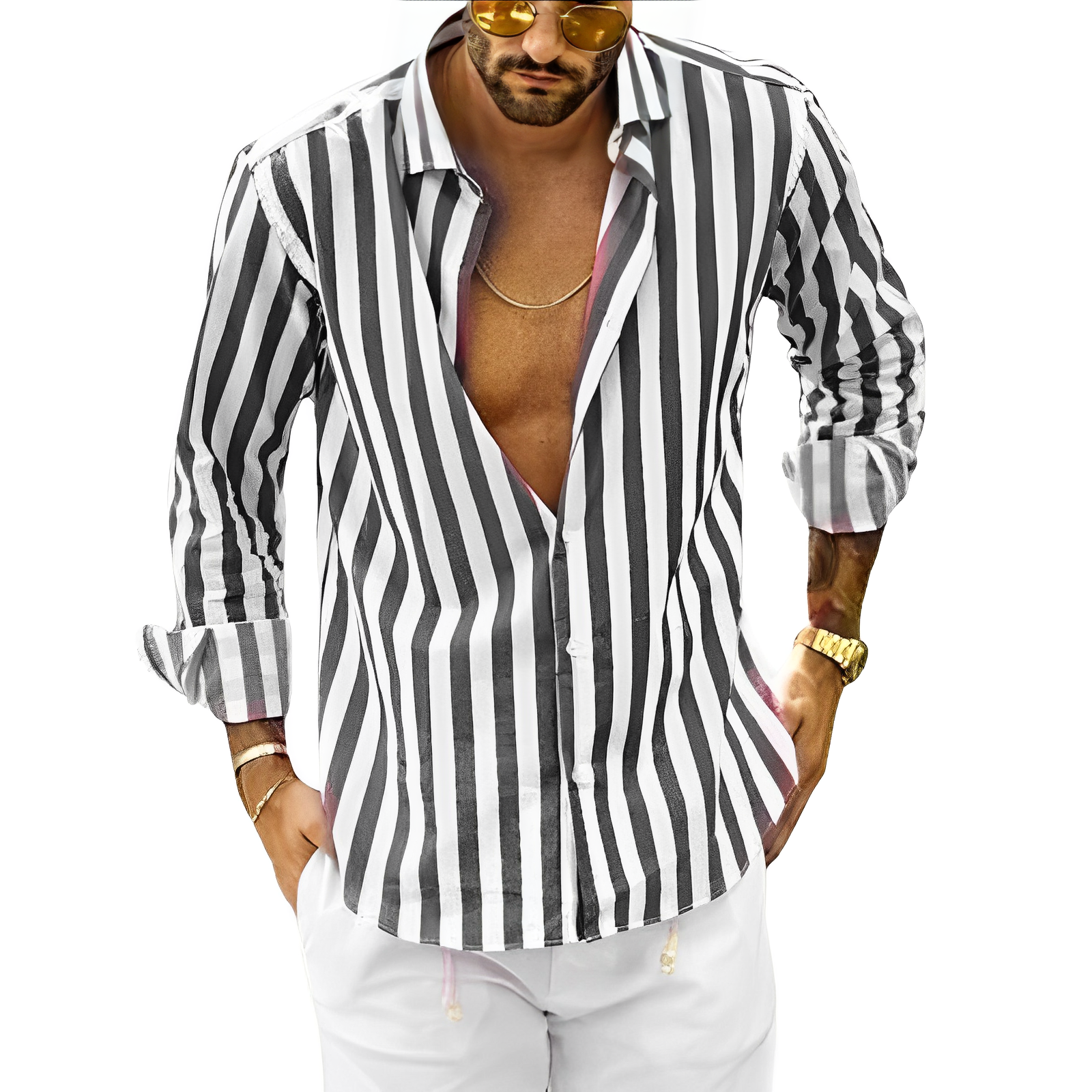 Camisa De Hombre A Rayas Verano Ultra Cómodo Carlos
