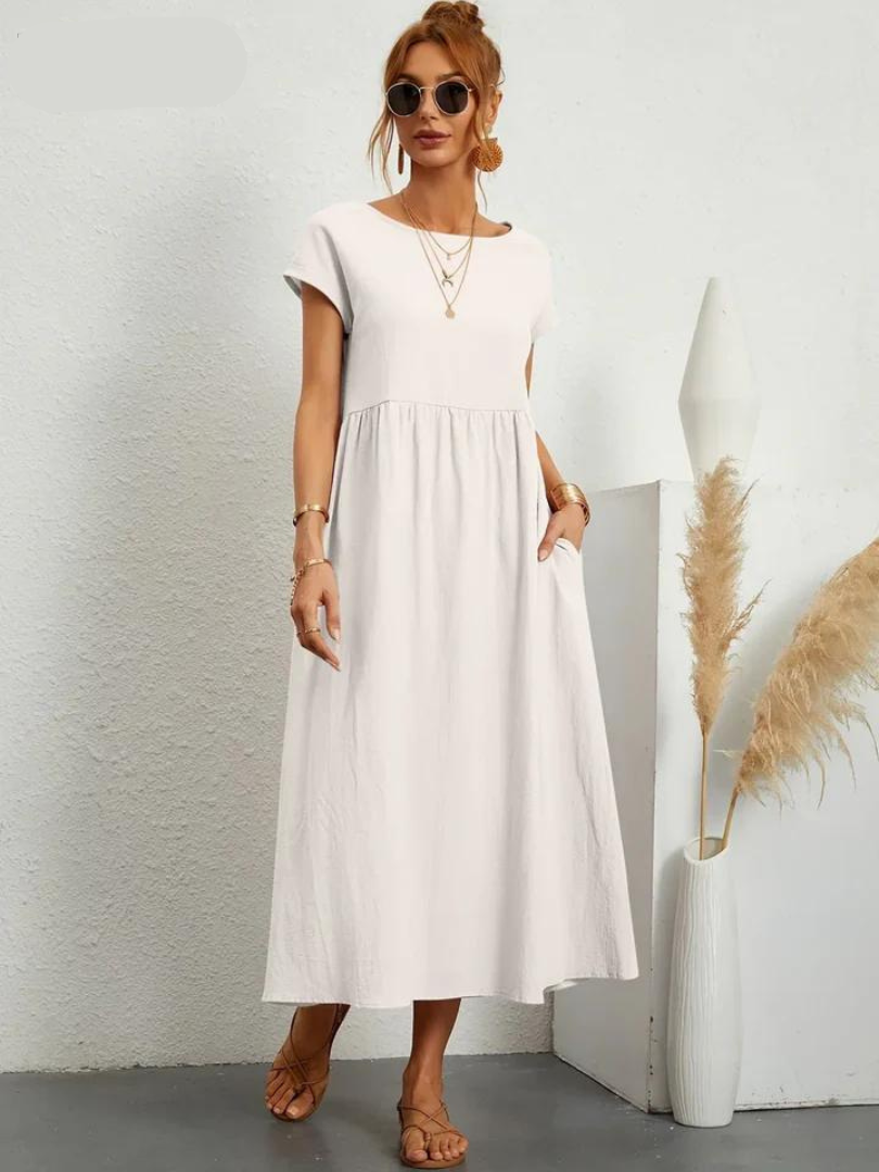 Vestido Rojo Rubí Tejido Ligero Y Fresco Ideal Verano Ana