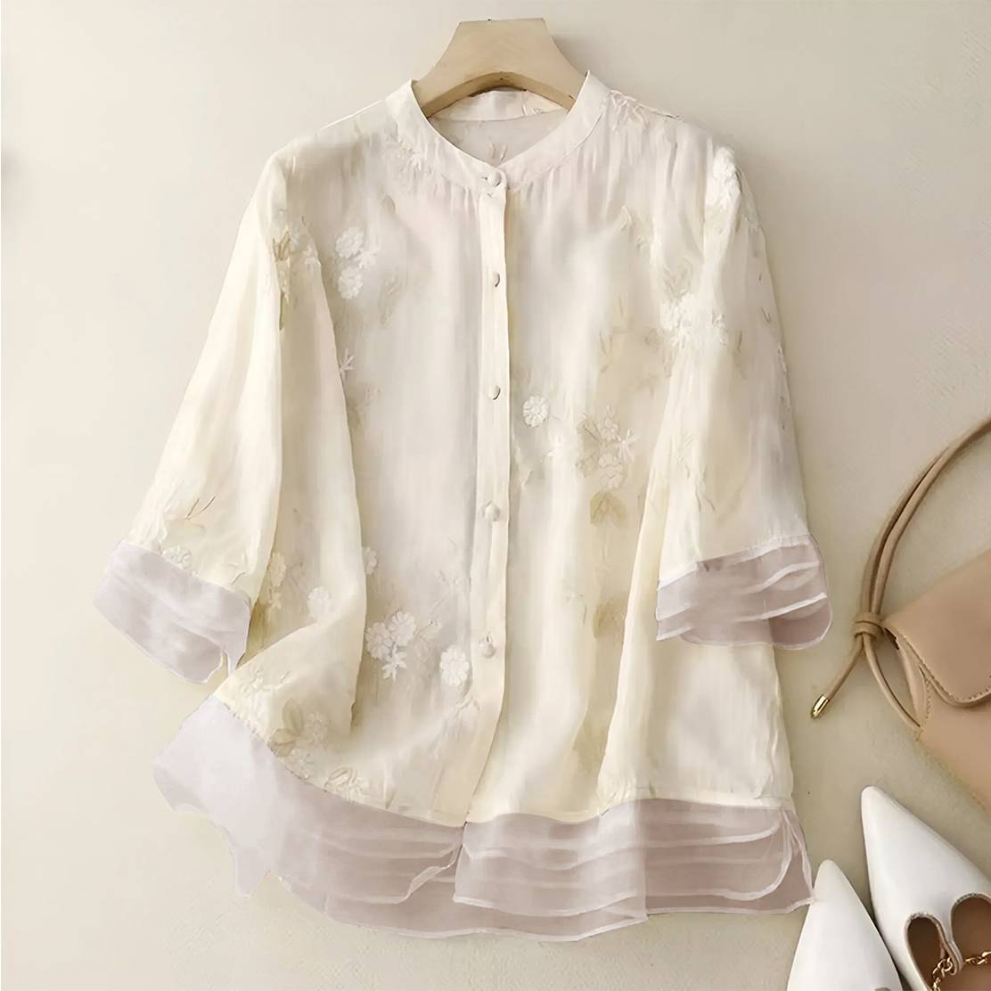 Blusa Bordada Floral Algodón Lino Transpirable Ana