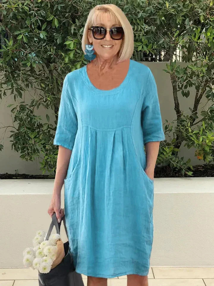 Vestido Holgado De Algodón Y Lino Con Bolsillo María