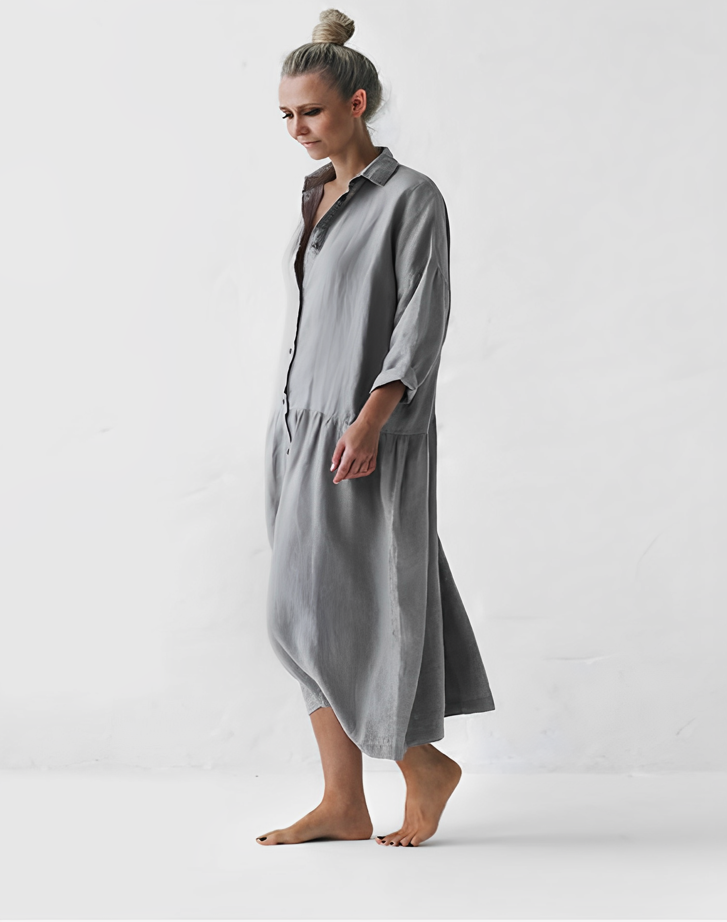 Vestido Gris Largo Suave y Ligero Con Detalles Isabel