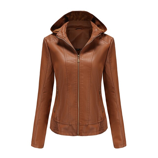 Chaqueta de cuero con capucha y forro térmico para Ana