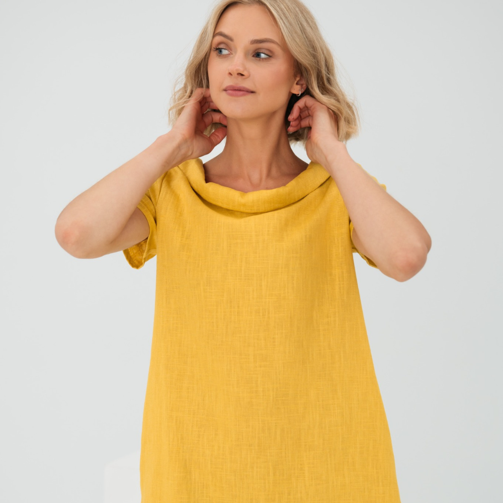 Vestido De Lino Suave Con Bolsillos Elegante Verano Ana