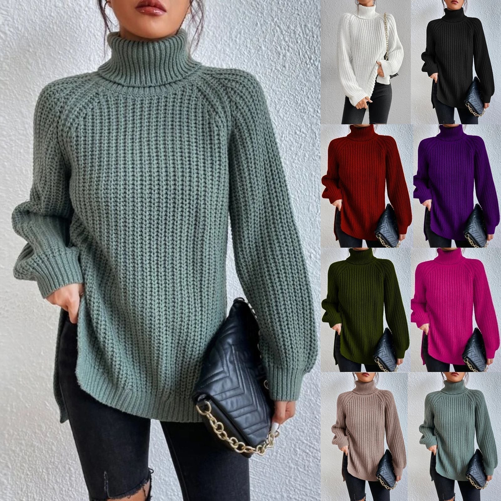 Suéter Cuello Alto Ceñido de Punto Mujer Elegante María