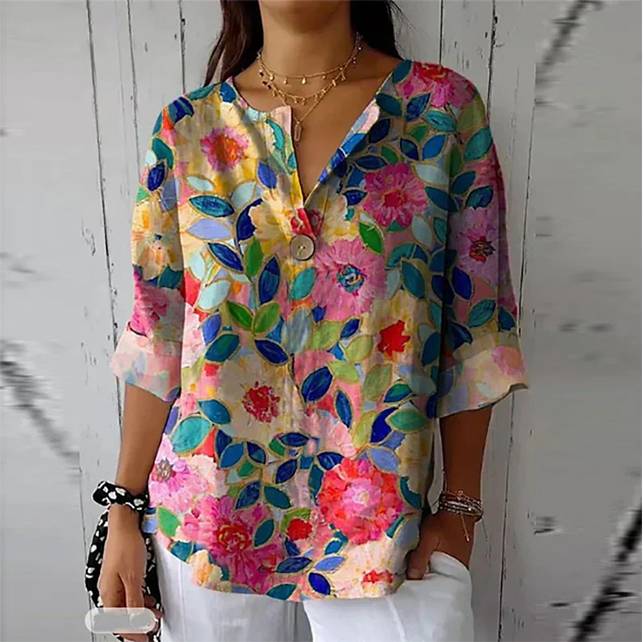 Blusa Veraniega Elegante Con Estampado Floral Fina Ana