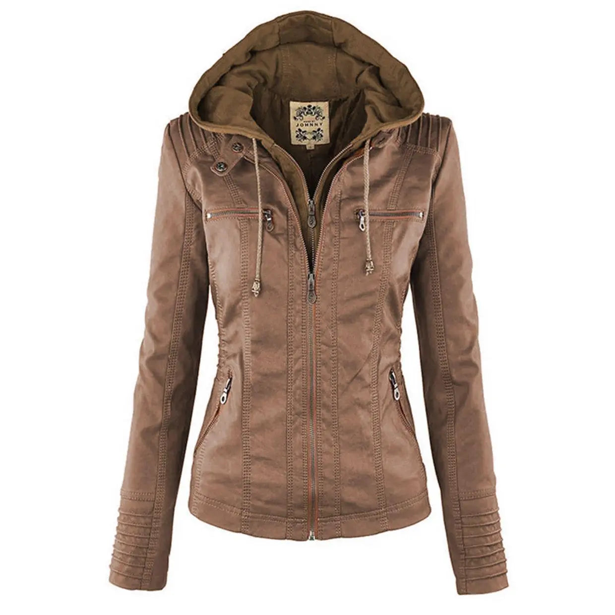 Chaqueta De Cuero PU Con Capucha Desmontable Invierno Ana