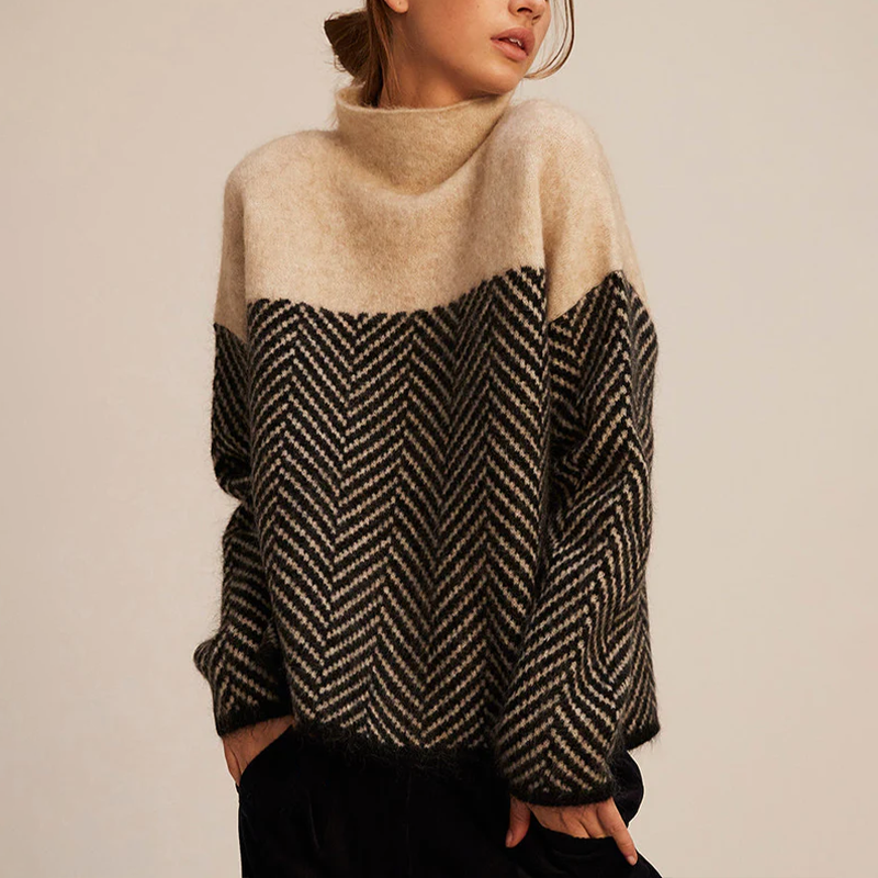 Turtleneck Sweater With Herringbone Pattern