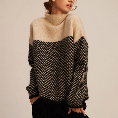 Turtleneck Sweater With Herringbone Pattern