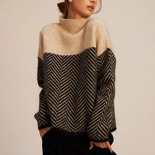 Turtleneck Sweater With Herringbone Pattern