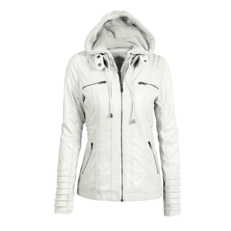 Chaqueta De Cuero PU Con Capucha Desmontable Invierno Ana