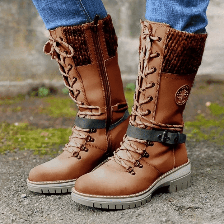 Botas Mujer Tejidas Con Hebilla Piel PU Impermeables Ana