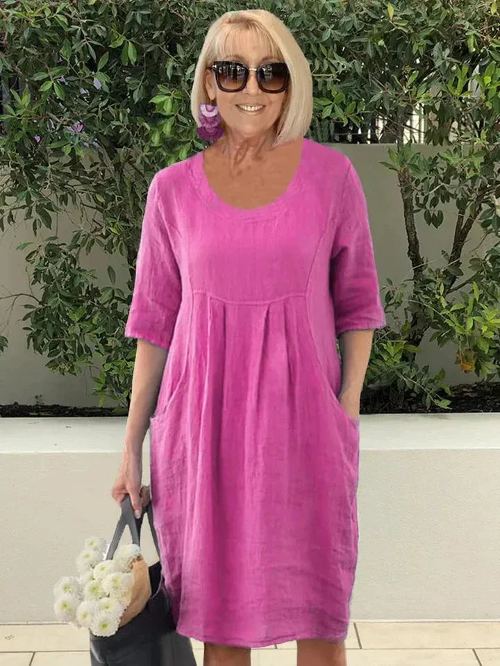 Vestido Holgado De Algodón Y Lino Con Bolsillo María