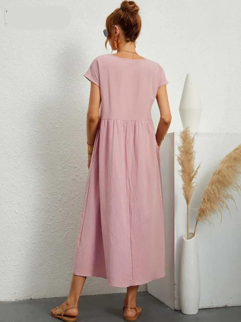 Vestido Rojo Rubí Tejido Ligero Y Fresco Ideal Verano Ana