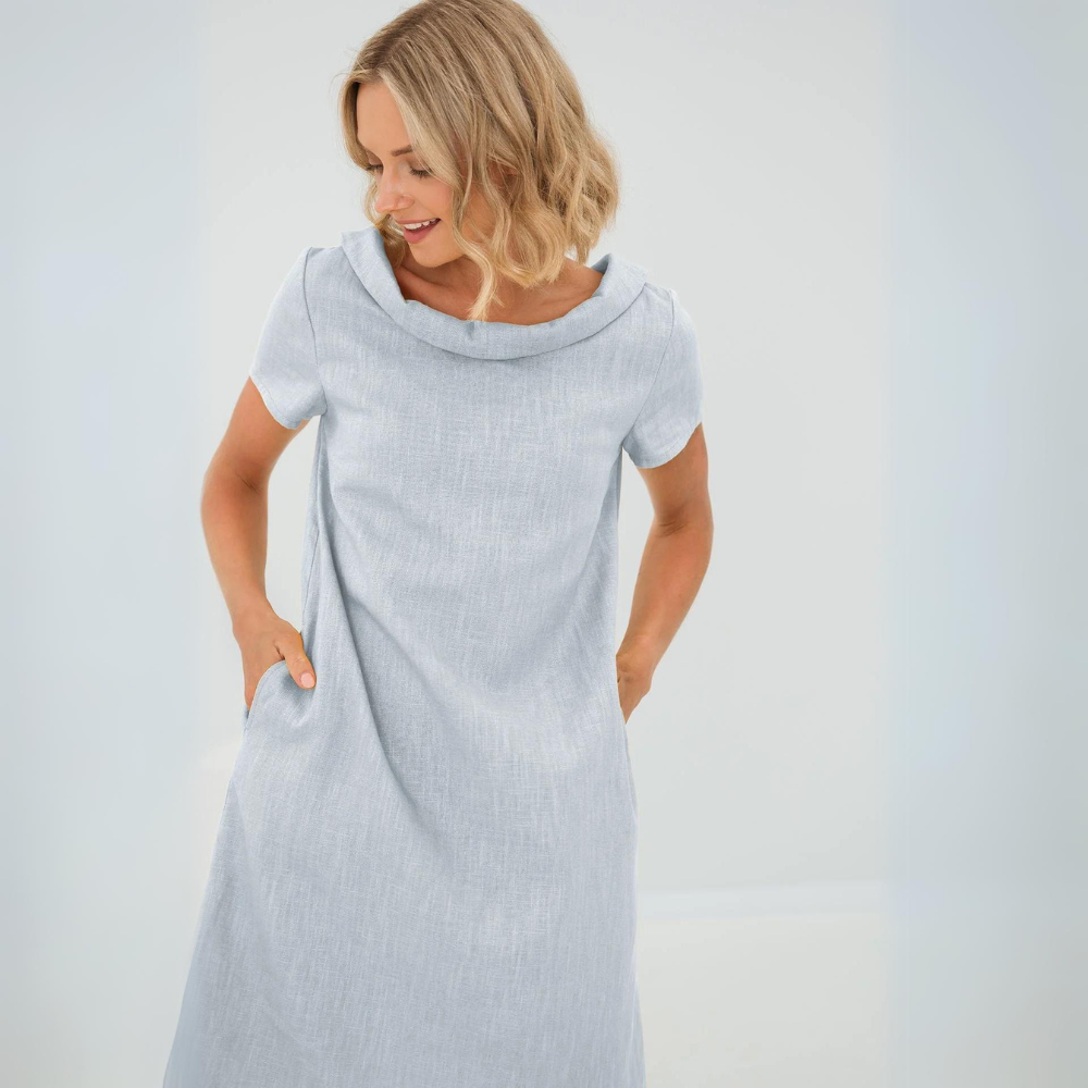 Vestido De Lino Suave Con Bolsillos Elegante Verano Ana