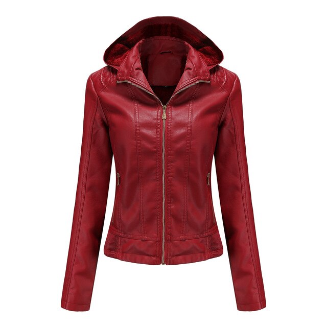 Chaqueta de cuero con capucha y forro térmico para Ana