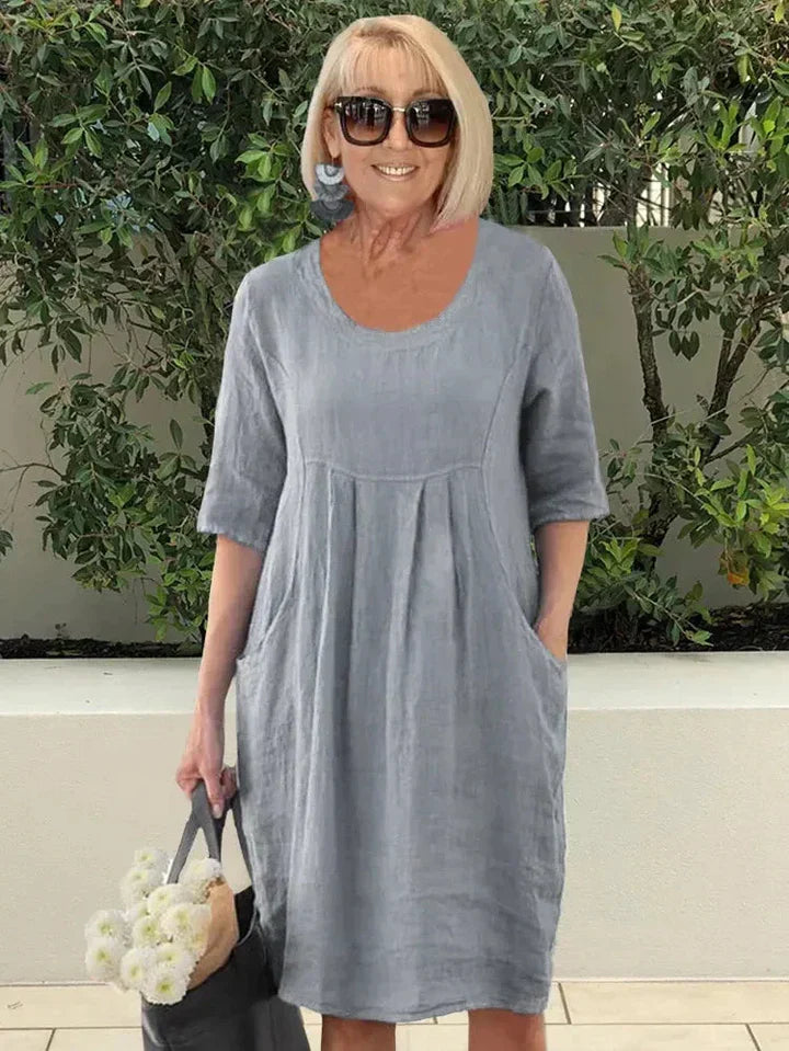Vestido Holgado De Algodón Y Lino Con Bolsillo María