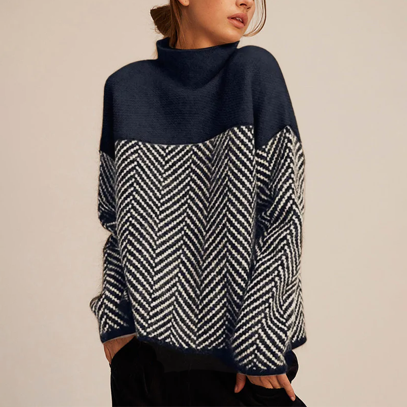 Turtleneck Sweater With Herringbone Pattern