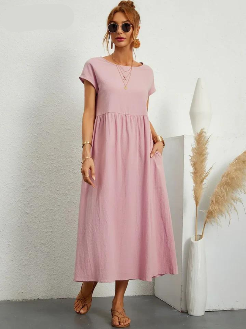 Vestido Rojo Rubí Tejido Ligero Y Fresco Ideal Verano Ana