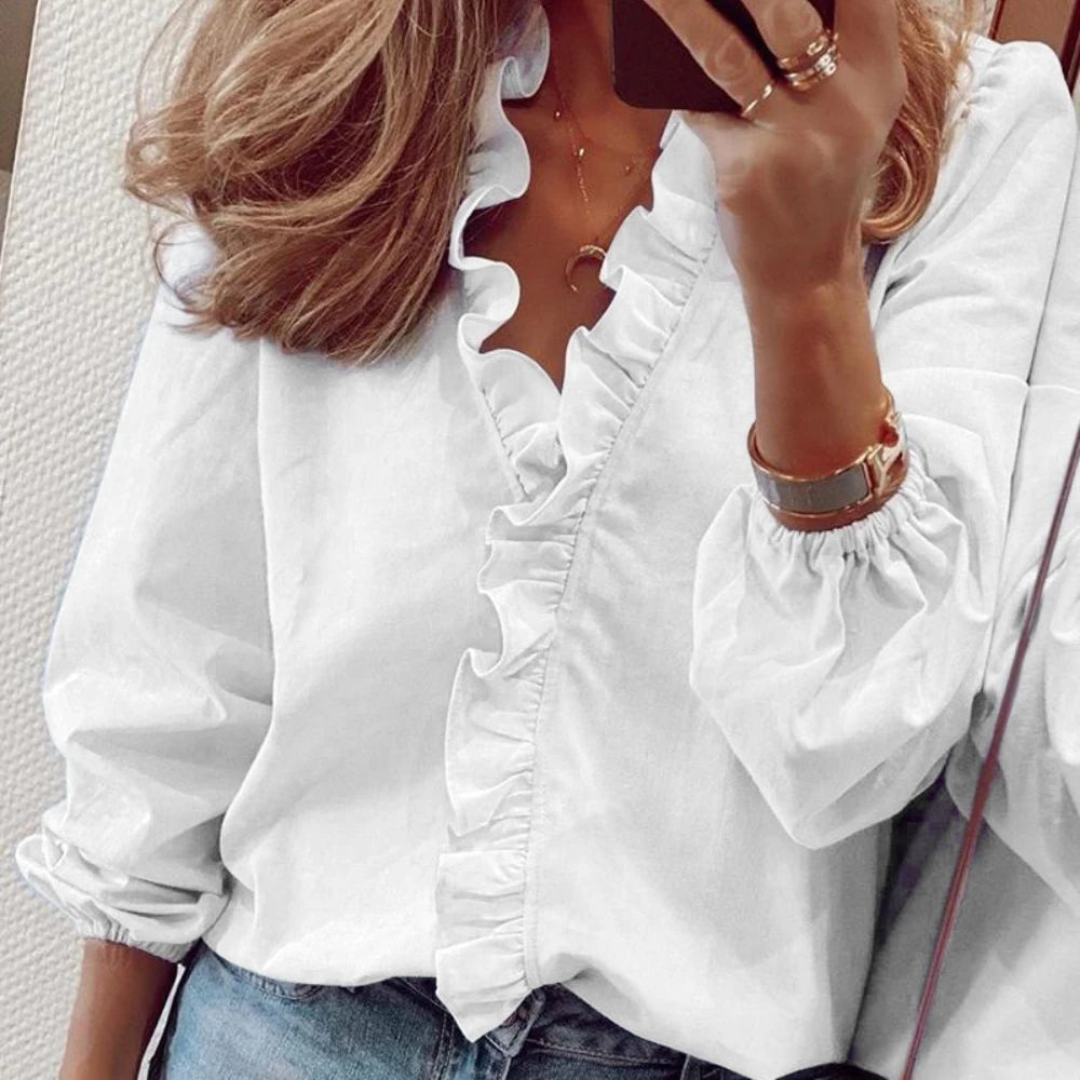 Blusa Elegante Mujer Con Escote En V Manga Larga Ana