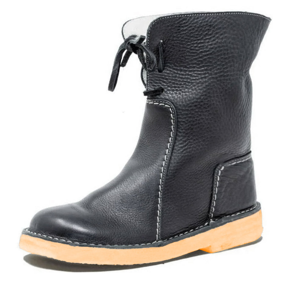 Insulated Leather Boots With Double Stitching