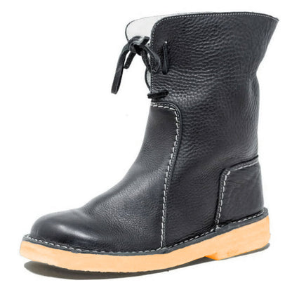 Insulated Leather Boots With Double Stitching