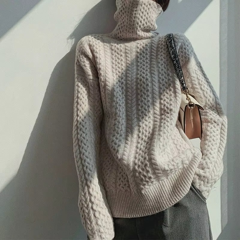 Suéter Cuello Alto Suave Tejido a Mano Alta Calidad Ana