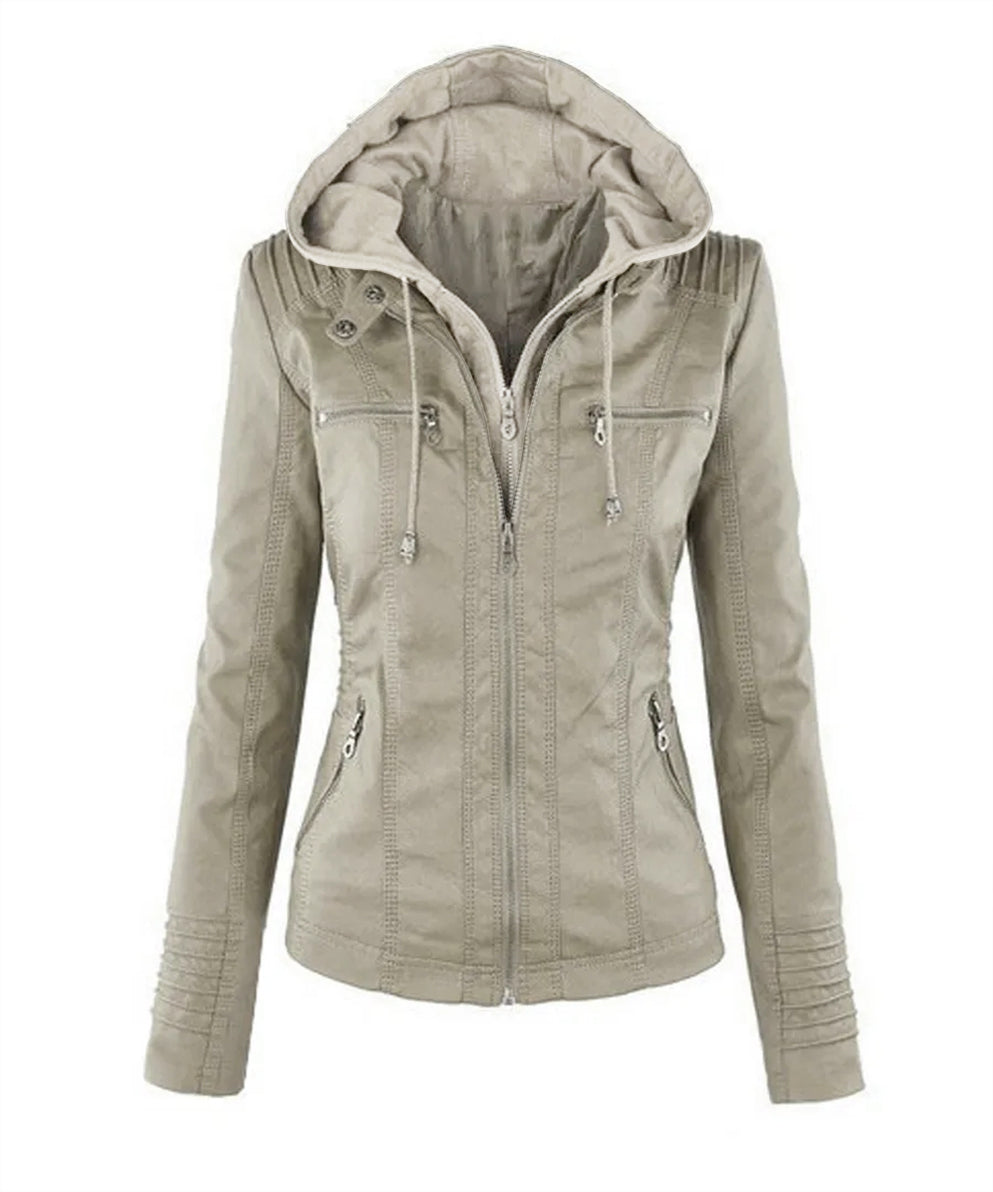 Chaqueta De Cuero PU Con Capucha Desmontable Invierno Ana
