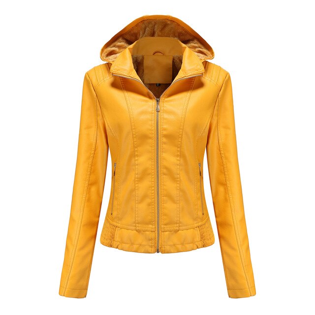 Chaqueta de cuero con capucha y forro térmico para Ana