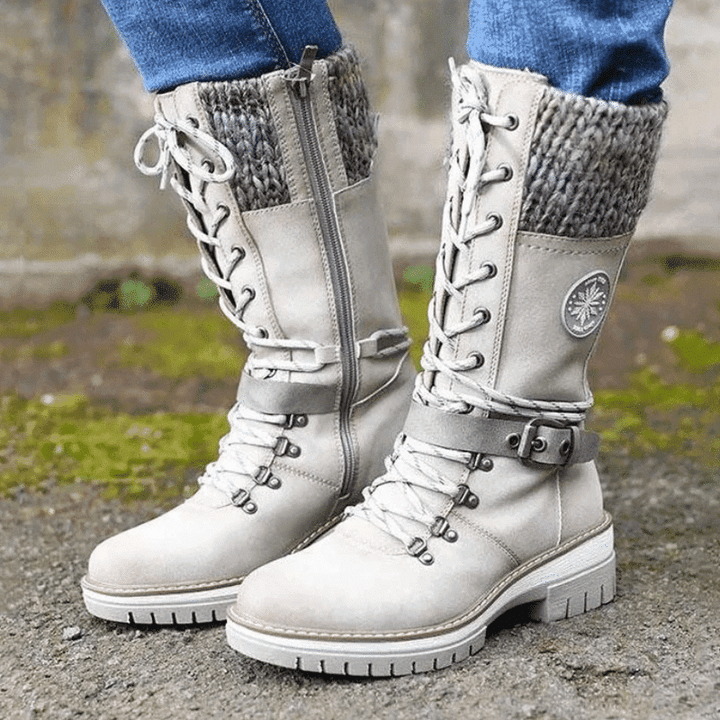 Botas Mujer Tejidas Con Hebilla Piel PU Impermeables Ana