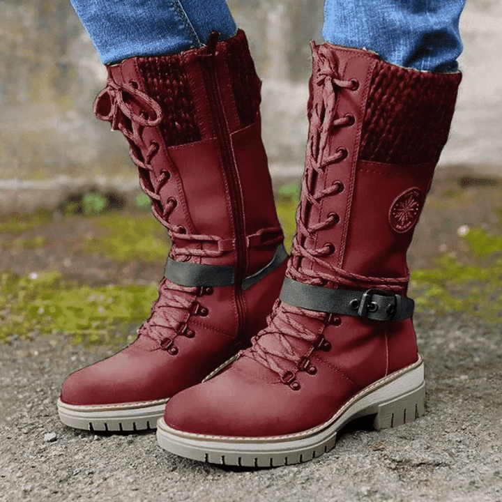 Botas Mujer Tejidas Con Hebilla Piel PU Impermeables Ana