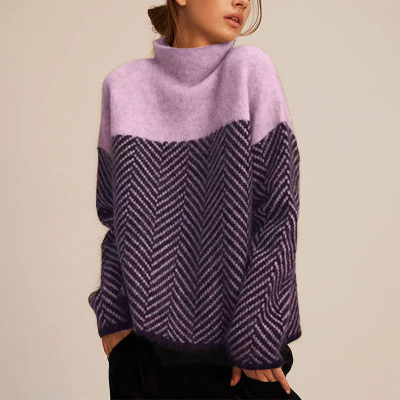 Turtleneck Sweater With Herringbone Pattern
