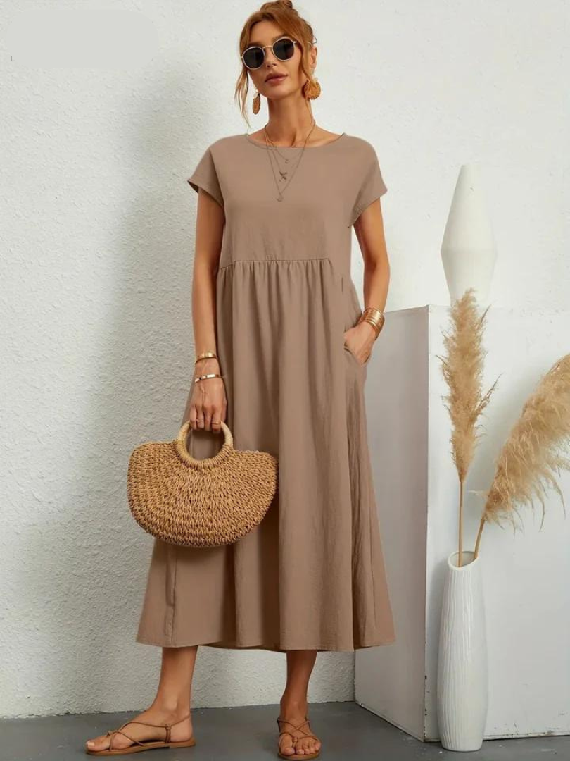 Vestido Rojo Rubí Tejido Ligero Y Fresco Ideal Verano Ana