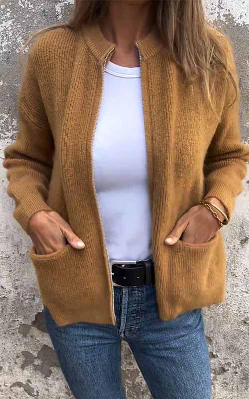 Chaqueta de Punto Con Cremallera Suave y Cálida María