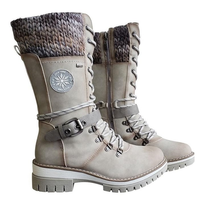 Botas Mujer Tejidas Con Hebilla Piel PU Impermeables Ana