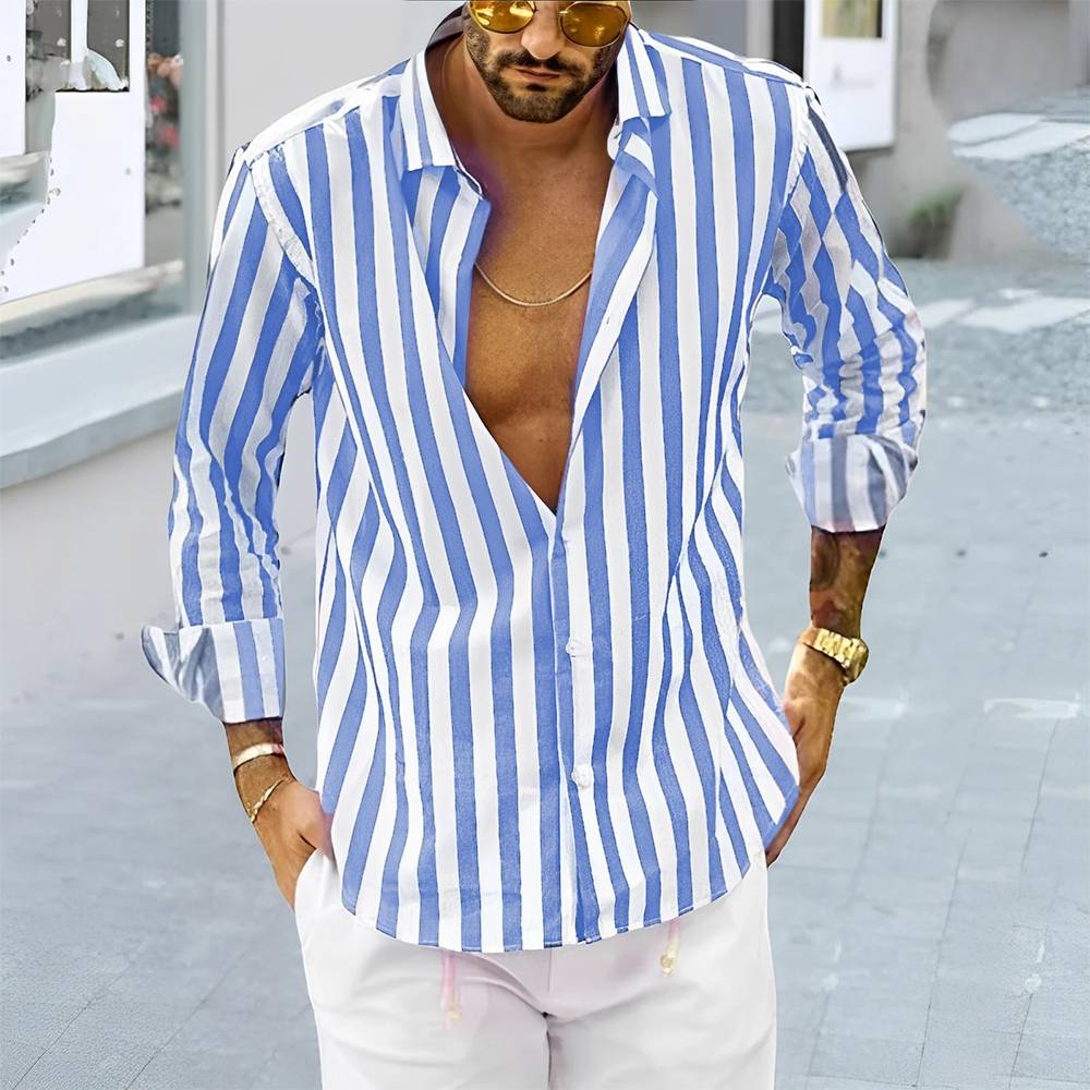 Camisa De Hombre A Rayas Verano Ultra Cómodo Carlos