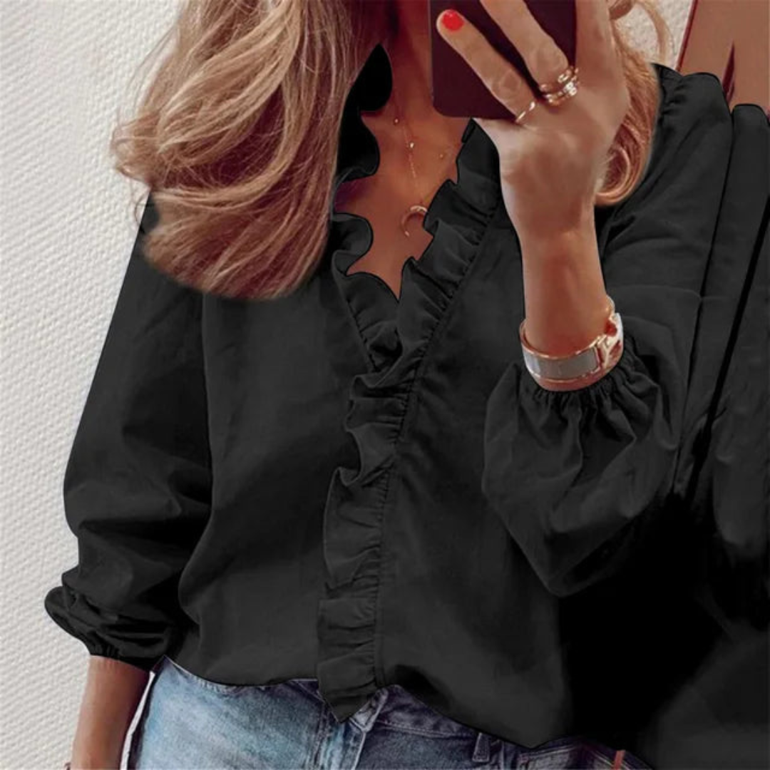 Blusa Elegante Mujer Con Escote En V Manga Larga Ana