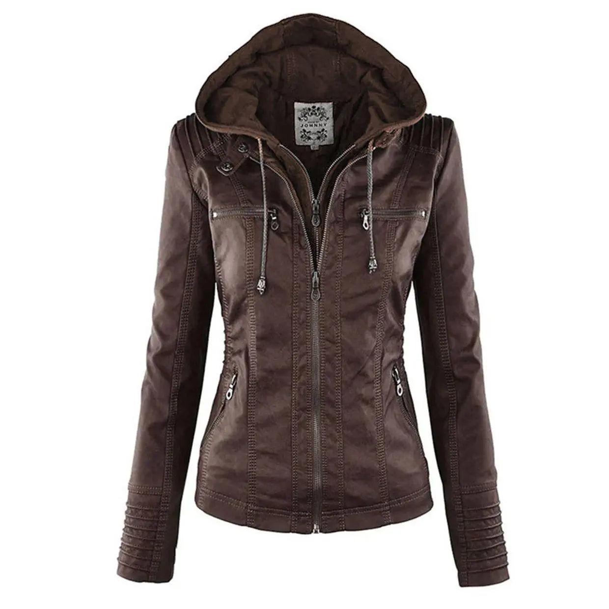 Chaqueta De Cuero PU Con Capucha Desmontable Invierno Ana