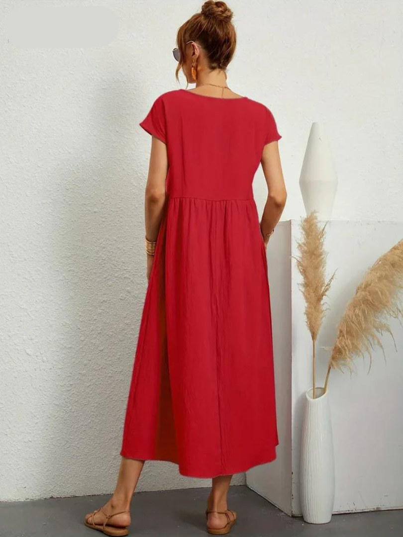 Vestido Rojo Rubí Tejido Ligero Y Fresco Ideal Verano Ana