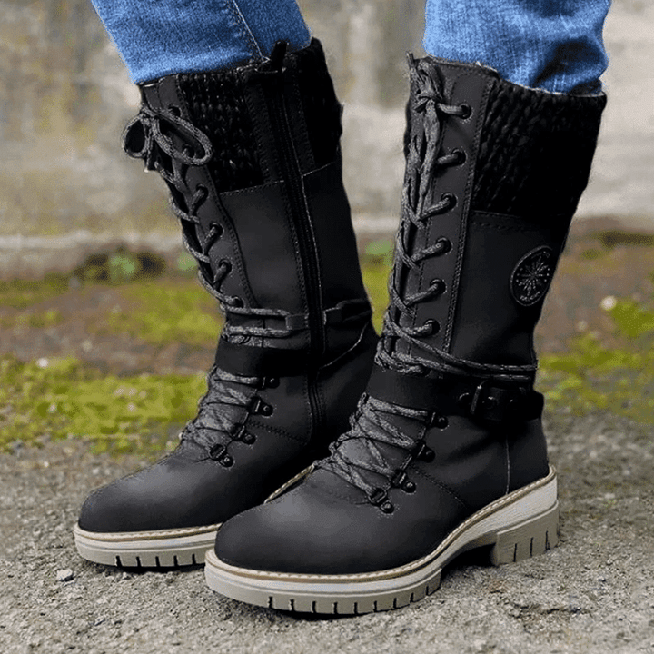 Botas Mujer Tejidas Con Hebilla Piel PU Impermeables Ana
