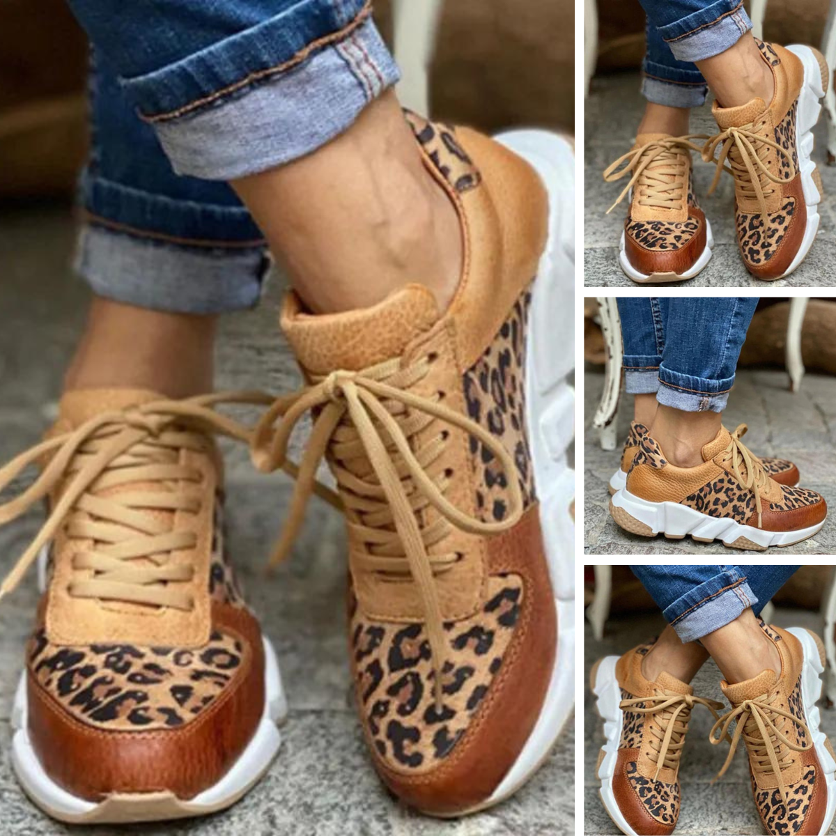 Zapatillas Leopardo Vulcanizadas Con Suela Gruesa María