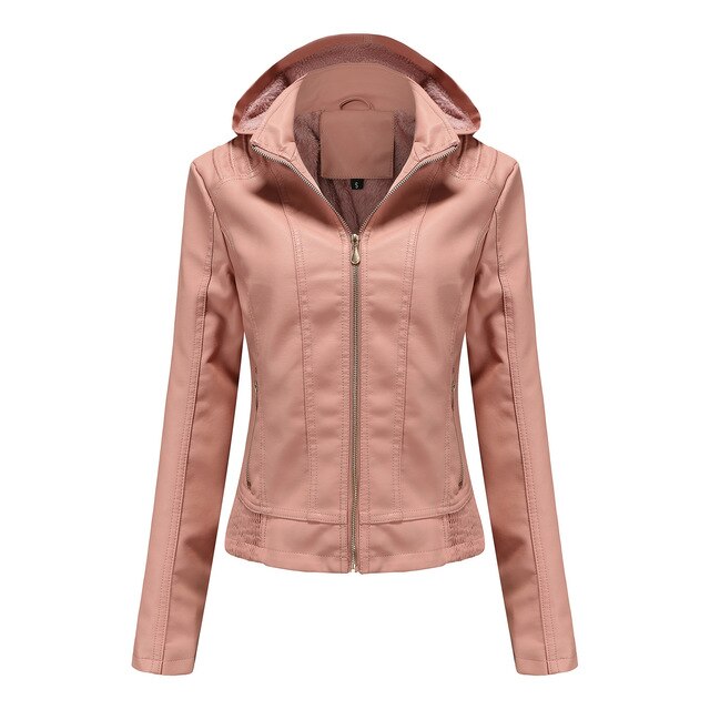 Chaqueta de cuero con capucha y forro térmico para Ana